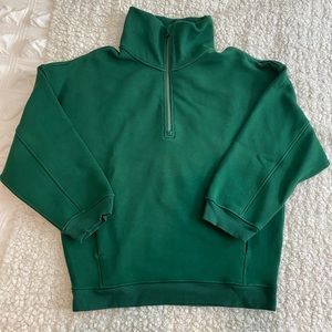 lululemon thick fleece half half zip in everglade green
